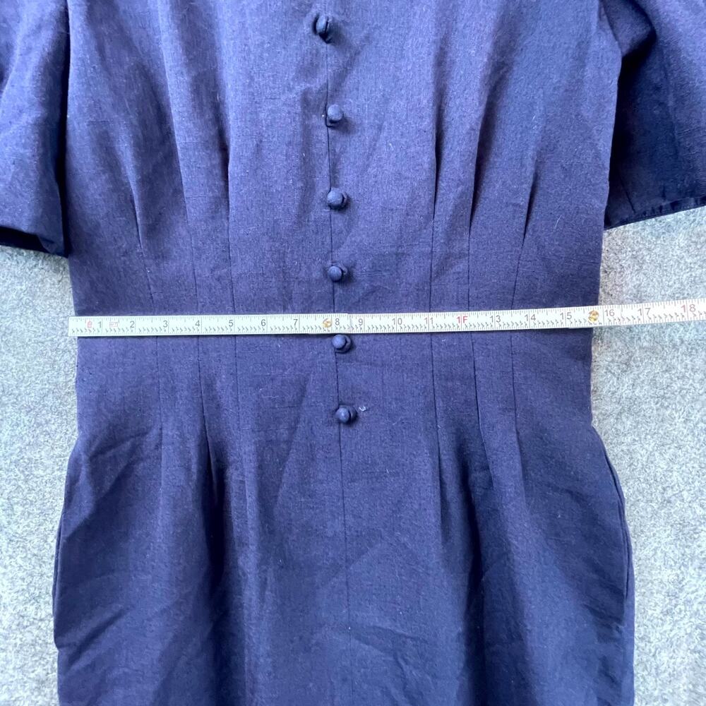 Vintage Angelica Dress Womens 10 Blue Button Front 80s Career Chic Retro - Picture 3 of 6